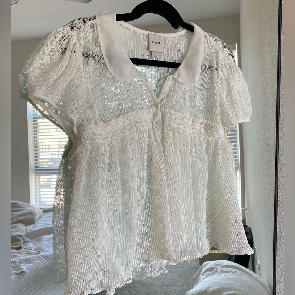 Maeve by Anthropologie Sheer Lace Top, Size Medium